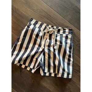 Zara Home Mens Swim Trunks Shorts Black White Striped Drawstring Summer Vacation